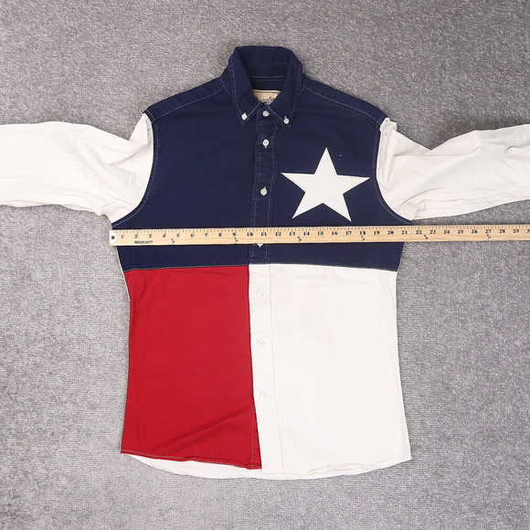 VTG Wrangler Texas Lone Star Flag Medium Multicolor Long Sleeve Collared Shirt - Picture 3 of 11